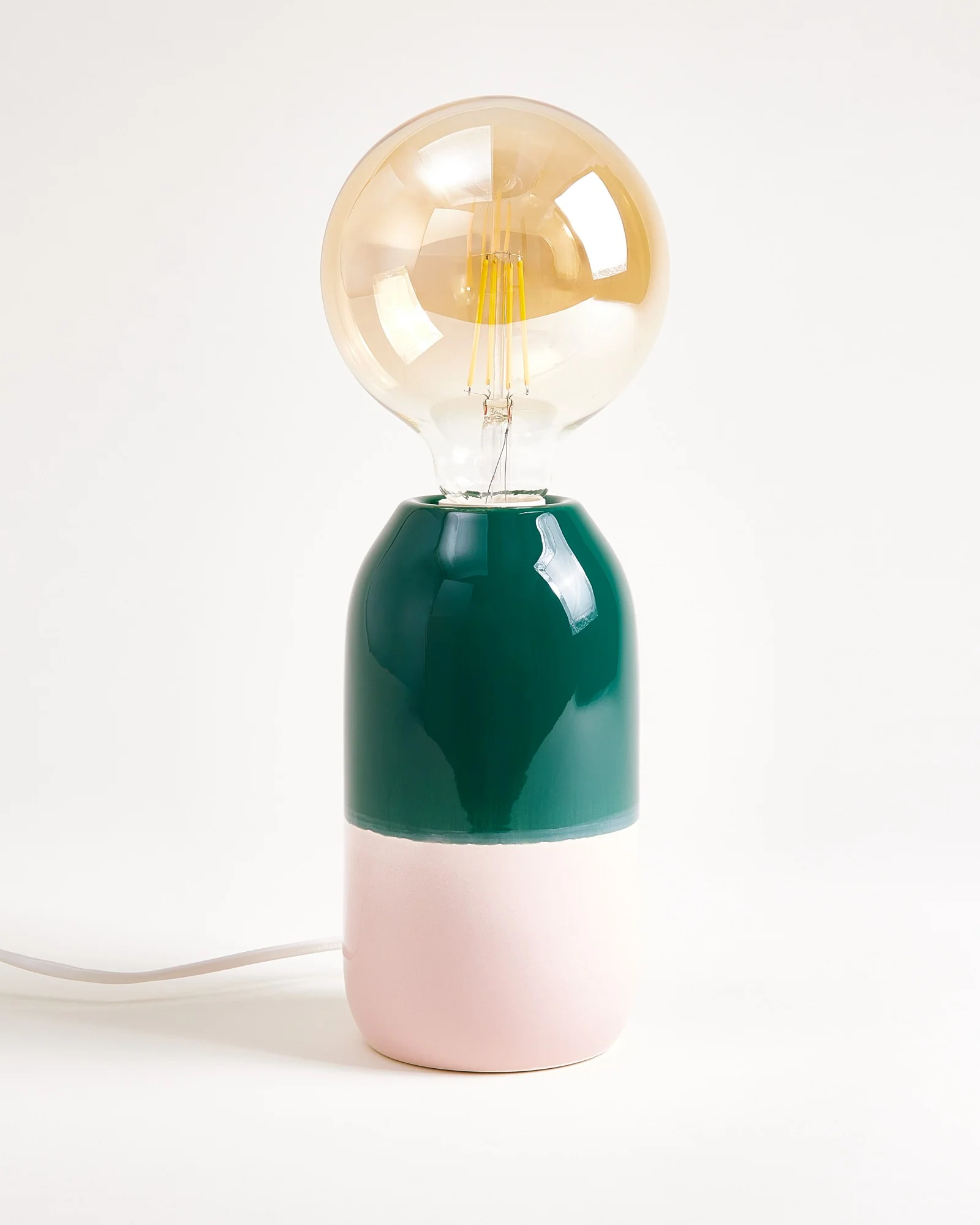 Farol Keramiklampe dunkelgrün rosa