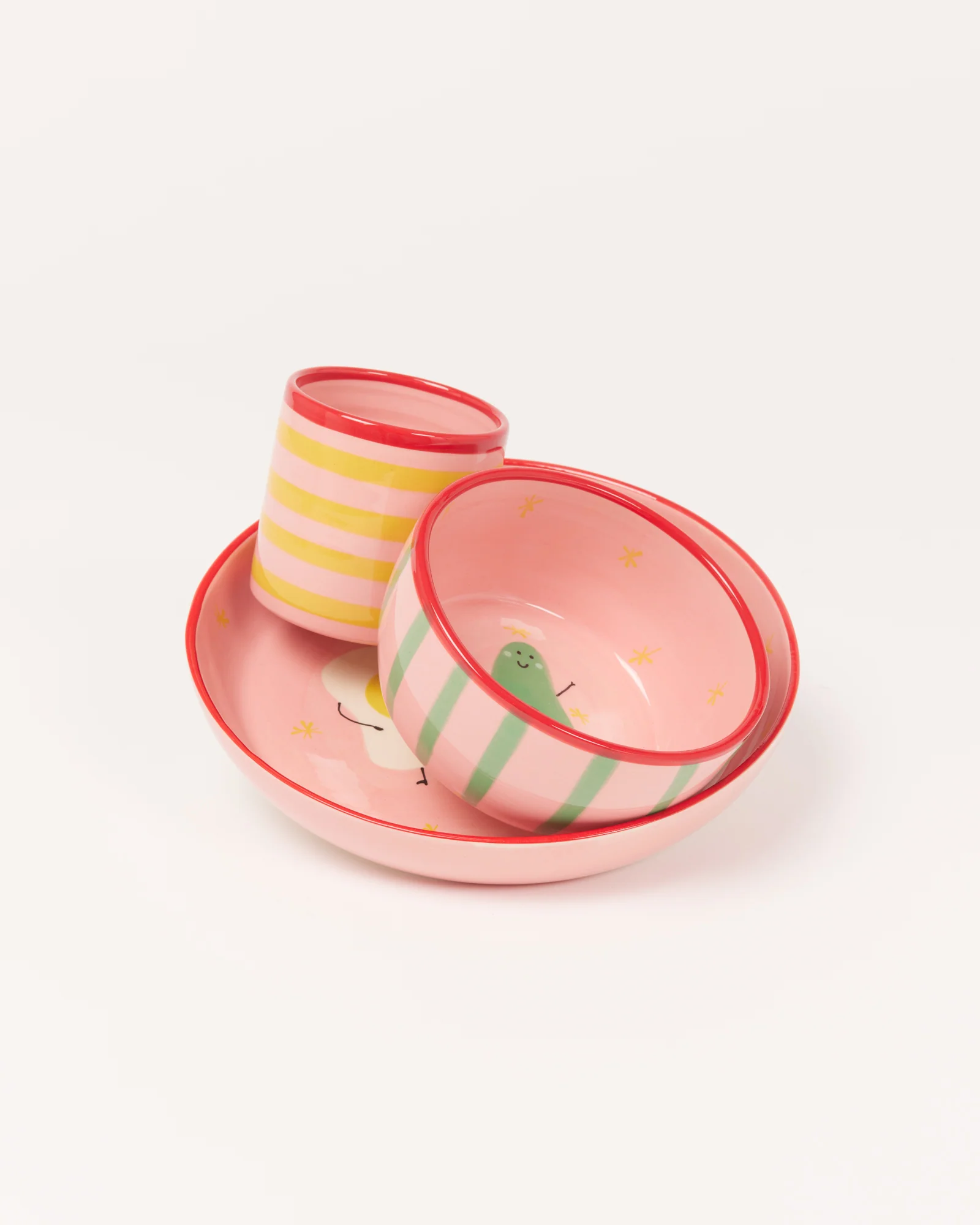 Miio Miini Geschirr-Set rosa rot 3-teilig