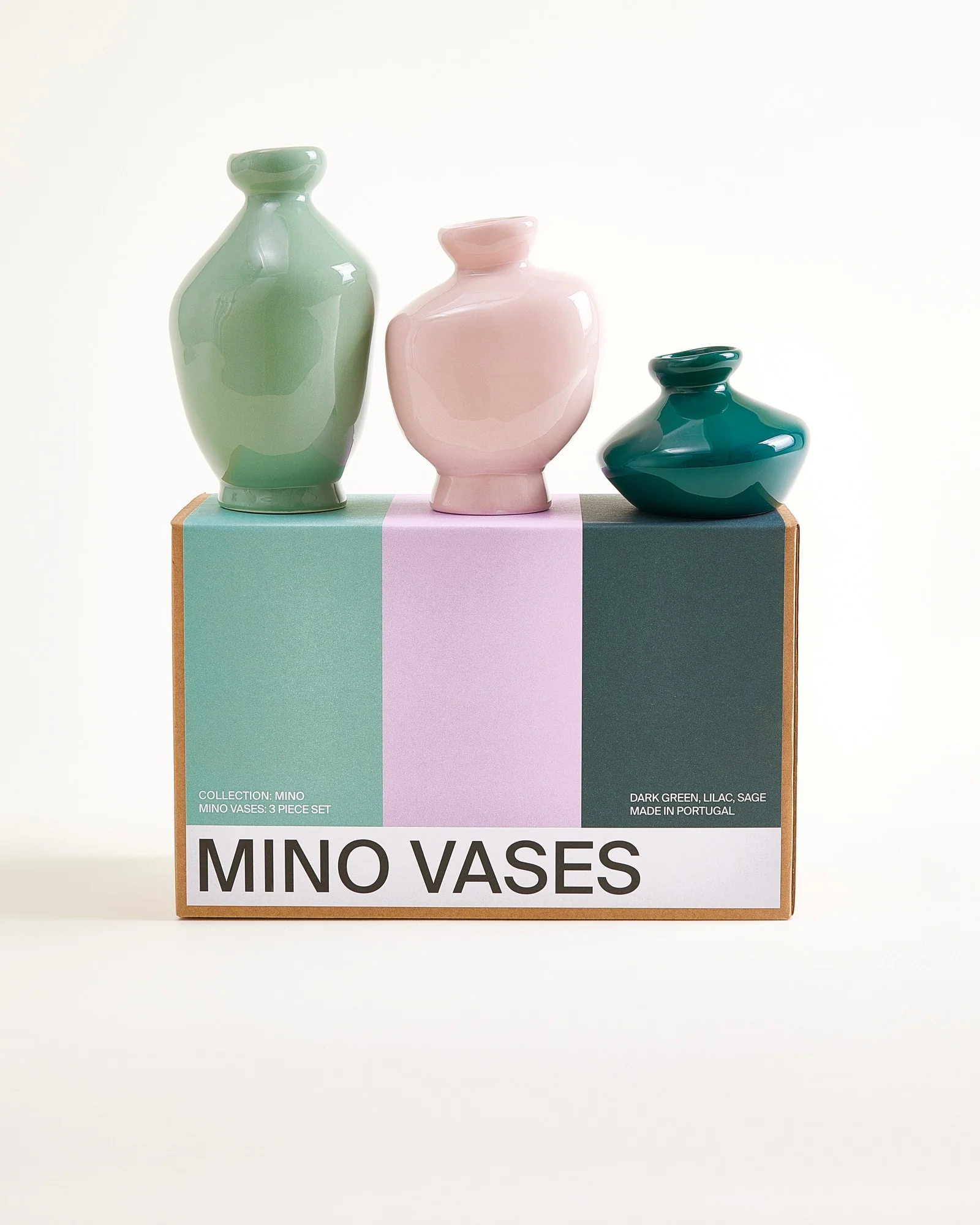 Mino Vase S 3er-Set dunkelgrün lila salbei